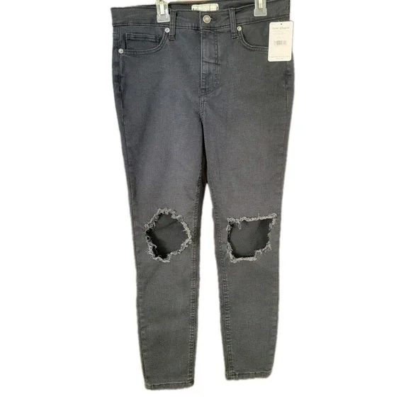 Women's We The Free Free People Distressed Black Wash Skinny Jeans 30 New Rip - Picture 1 of 10